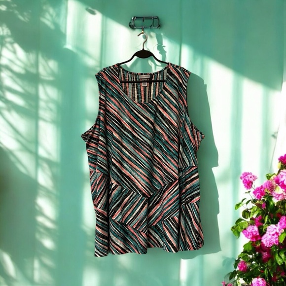 Catherines Teal/Pink/Black Striped Sleeveless Top - Picture 10 of 10